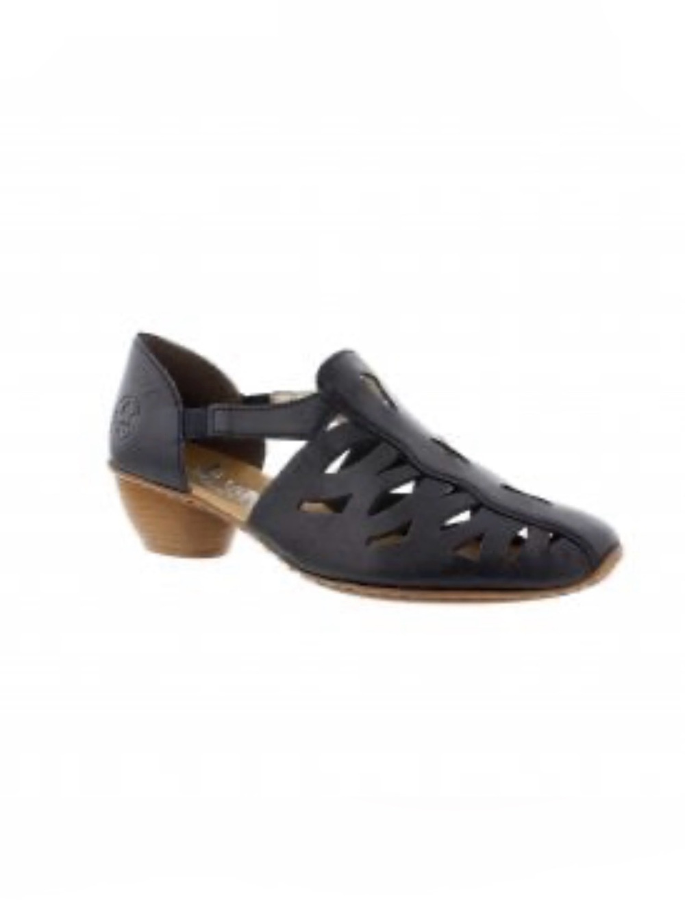 Rieker 43776-14 Navy Leather Cut-Out Slip-On Shoes Low Block Heel